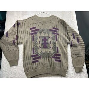 Generra Geometric Southwestern Sweater L Olive Purple Vintage 90s Retro Indie